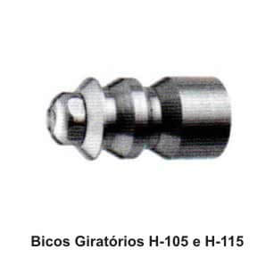 Desentupimento - Bicos Giratórios H-105 e H-115
Desentupimento com hidrojateamento: 
Executam movimentos circulares para
limpar as paredes de tubulações 
obstruídas. Três jatos reversos 
proporcionam propulsão necessária
para o arraste dos resíduos.